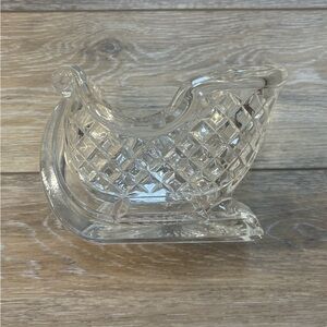St George Crystal Santa Sleigh Christmas USA Vase Candy Heavy Glass Vintage